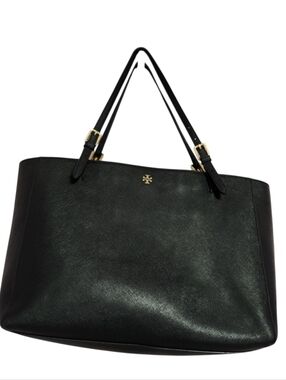 Tory Burch Black Saffiano Leather Tote with Gold Logo